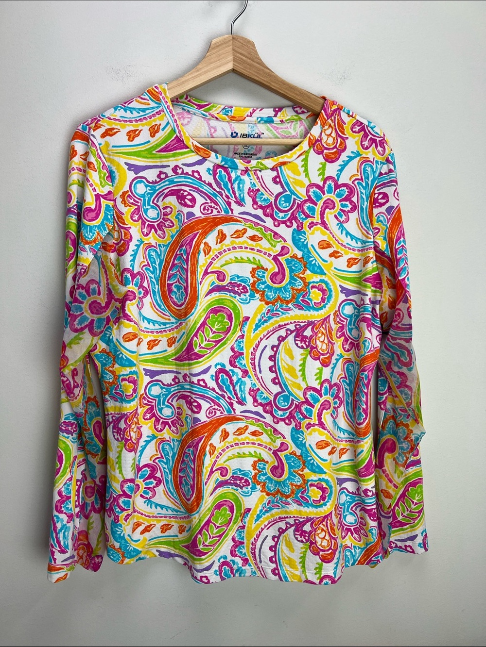 Ibkul Colorful Paisley Sun Shirt UPF Stretchy Mesh Panels Womens XL Summer